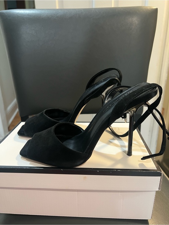 Steve Madden Shoes - Steve Madden Black Suede Open-Toe Stiletto Sandals with Ankle Tie